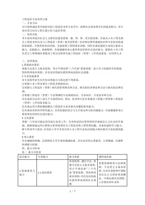 工程造价专业培养方案