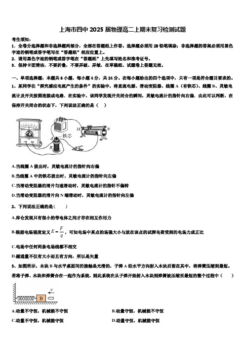 上海市四中2025届物理高二上期末复习检测试题含解析