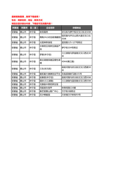 新版安徽省黄山市休宁县保健品企业公司商家户名录单联系方式地址大全14家