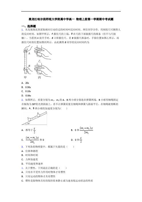 黑龙江哈尔滨师范大学附属中学高一 物理上册第一学期期中考试题