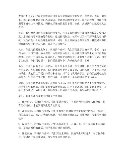 作业批阅发言稿范文