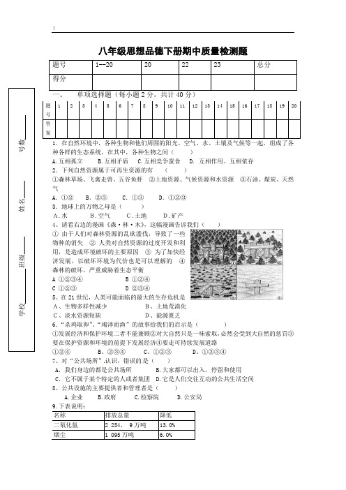 2018-2019学年教科版八年级思想品德下册 期中测试