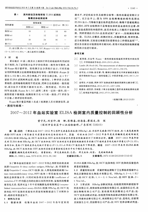 2007～2012年血站实验室ELISA检测室内质量控制的回顾性分析