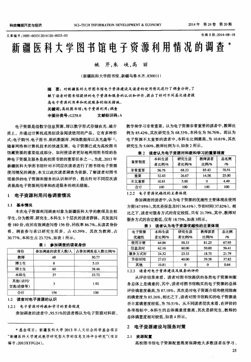 新疆医科大学图书馆电子资源利用情况的调查