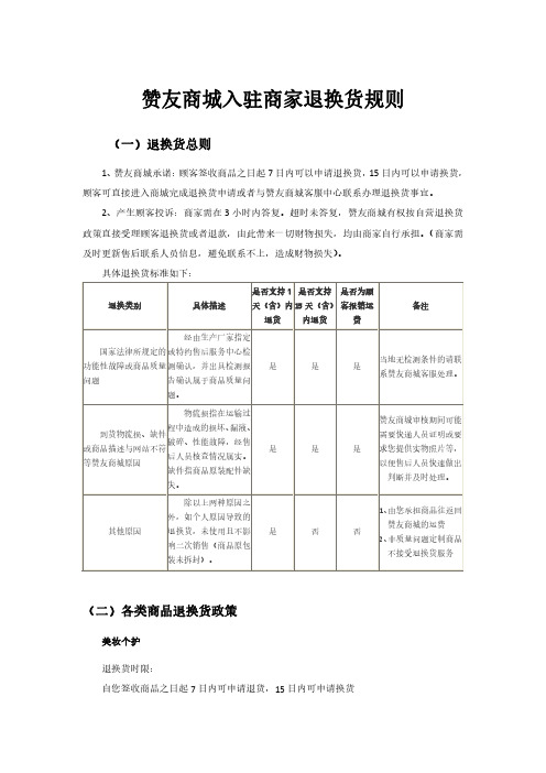 赞友商城入驻商家退换货规则说明书