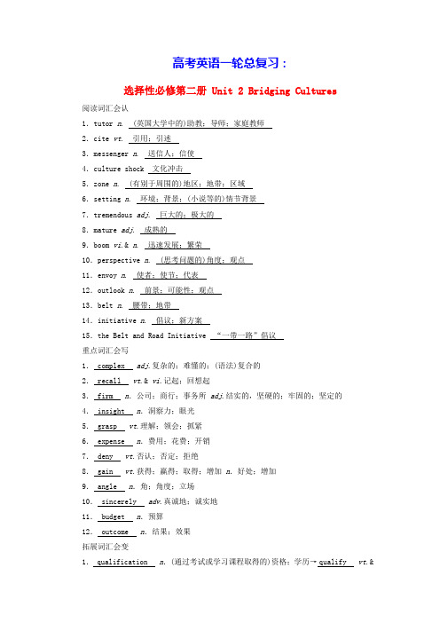 2025版高考英语一轮总复习重点单词选择性必修第二册Unit2Cultures(含答案)