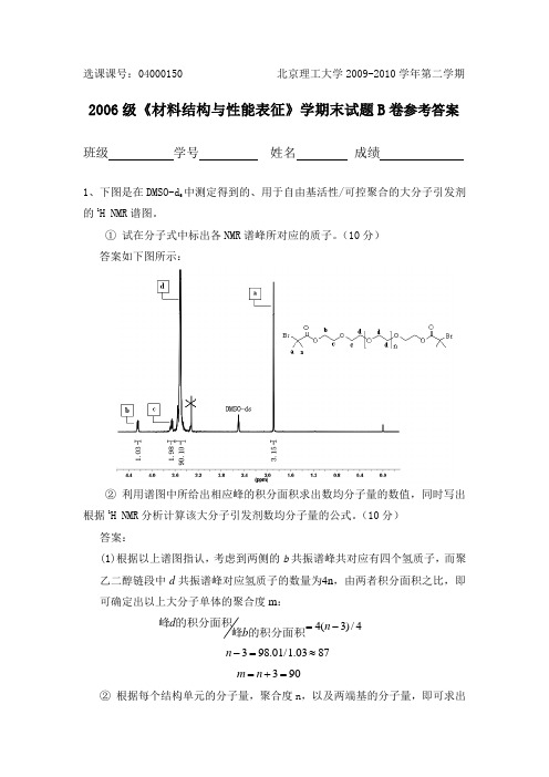 2010材料结构与性能表征考试B卷参考答案