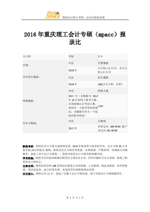 2016年重庆理工会计专硕(mpacc)报录比