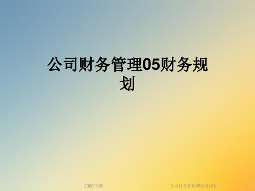 公司财务管理05财务规划