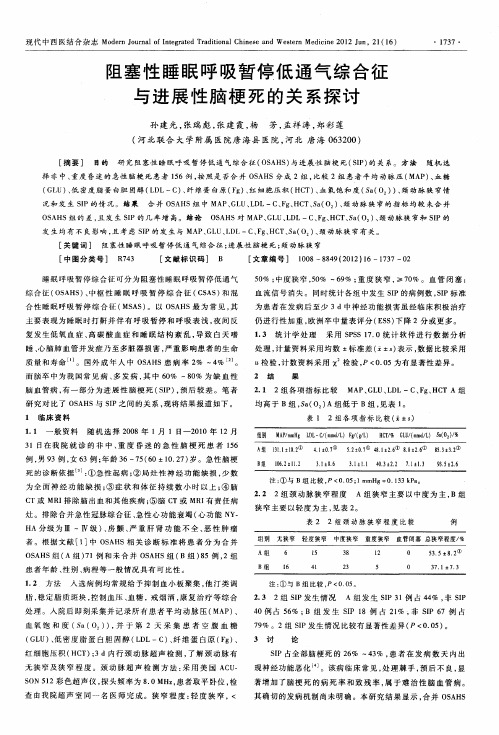 阻塞性睡眠呼吸暂停低通气综合征与进展性脑梗死的关系探讨