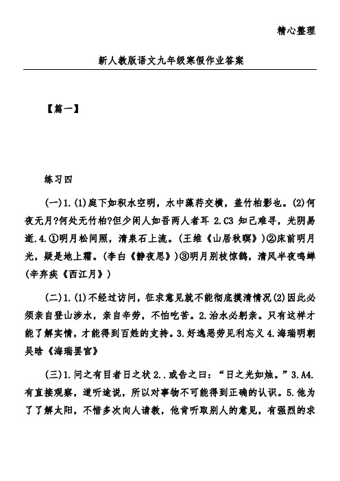 新人教版语文九年级寒假作业答案