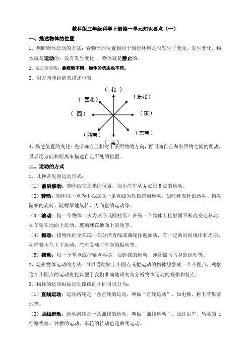 2020新教科版三年级下册科学知识点清单考点总结汇总