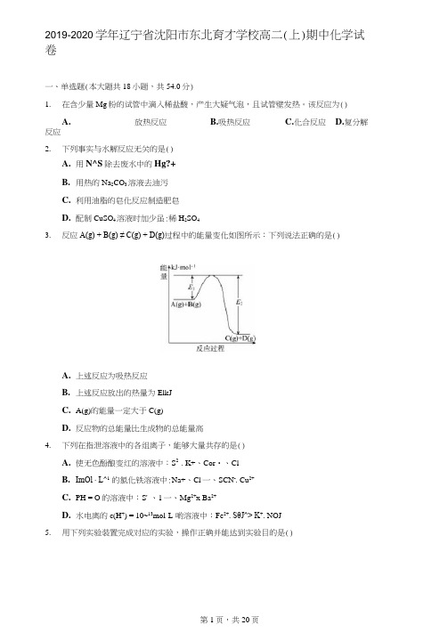 2019-2020学年辽宁省沈阳市东北育才学校高二(上)期中化学试卷(含答案解析)