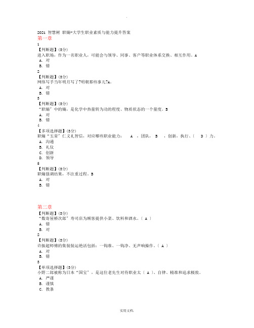 201X智慧树大学生职业素质与能力提升答案(全9章)