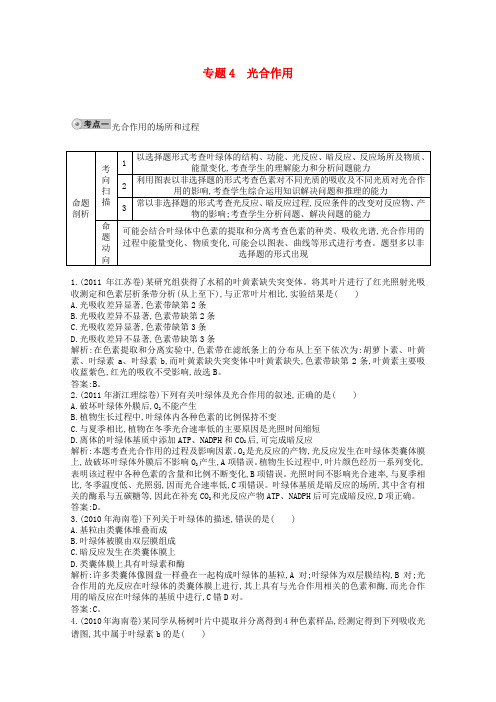 【人教版】2014届高三生物一轮复习 配套试题汇编 专题4 光合作用 