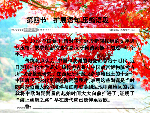 高考语文一轮总复习 第1单元 语言文字应用 第四节 扩展语句压缩语段课件 