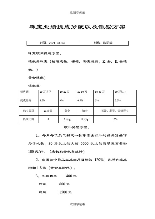 珠宝业绩提成分配以及激励方案之欧阳学创编