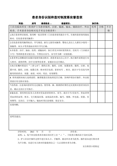 患者身份识别和查对制度落实督查表+Microsoft+Word+文档