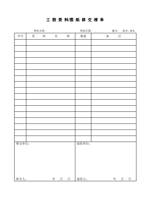 工程资料图纸移交清单