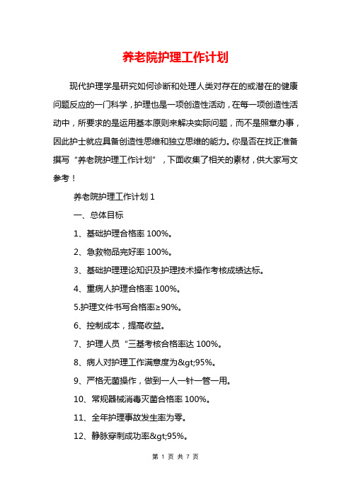 养老院护理工作计划