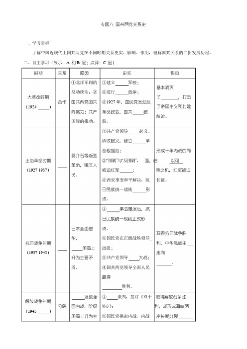 中考历史专题复习练习：8《国共两党关系史》