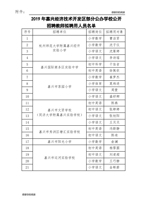 2019年嘉兴经济技术开发区部分公办学校公开.doc