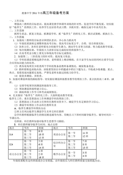 2011年春高三年级备考方案