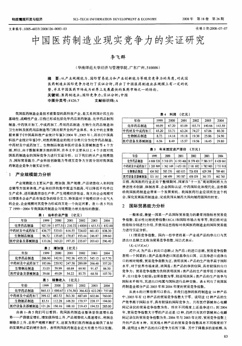 中国医药制造业现实竞争力的实证研究