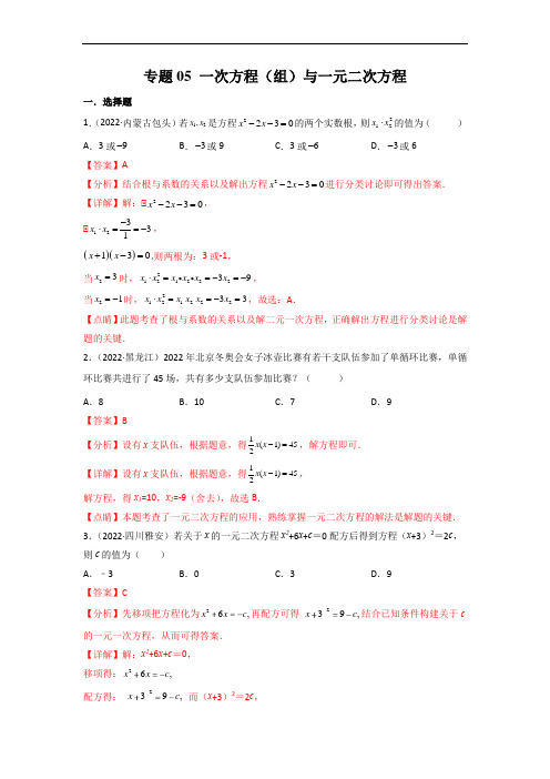 专题05 一次方程(组)与一元二次方程中考数学真题分项汇编解析版)