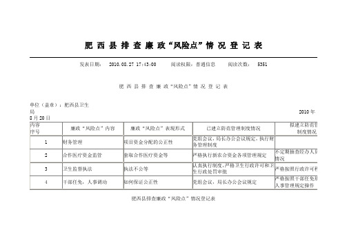 廉政风险点自查表(样表)