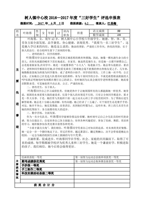 毛秀兰三好、优干、班集体推荐表