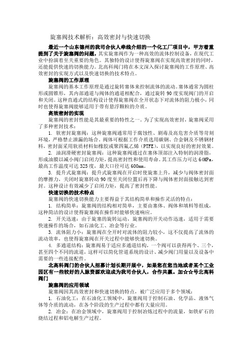 旋塞阀技术解析：高效密封与快速切换