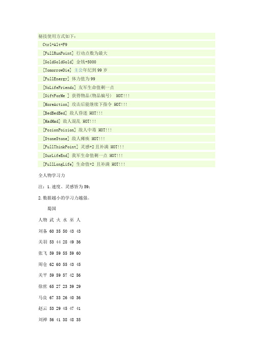 三国立志传2资料汇总