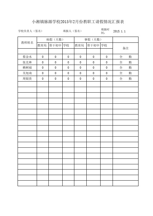 学校教师考勤统计表