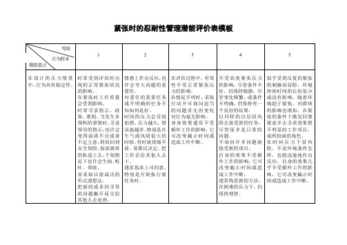 紧张时的忍耐性管理潜能评价表模板