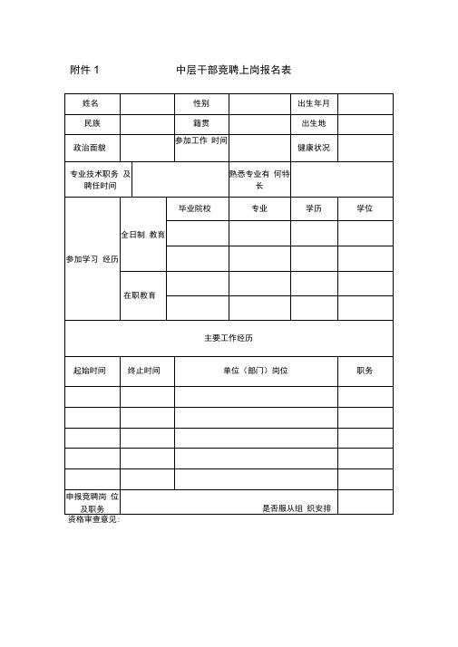 中层干部竞聘上岗报名表