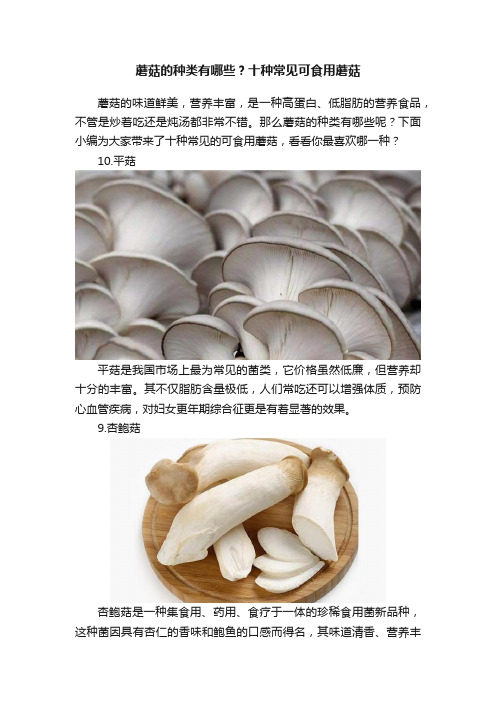 蘑菇的种类有哪些？十种常见可食用蘑菇