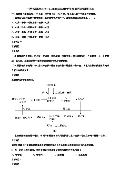 广西省河池市2019-2020学年中考生物第四次调研试卷含解析