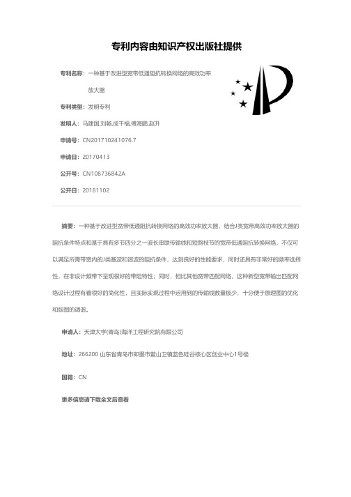 一种基于改进型宽带低通阻抗转换网络的高效功率放大器[发明专利]