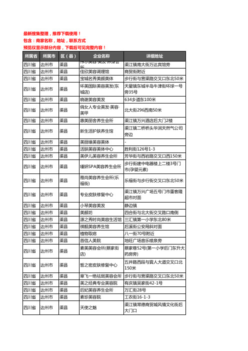 新版四川省达州市渠县美容院企业公司商家户名录单联系方式地址大全63家