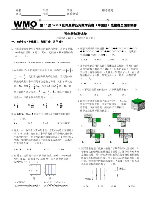 第15届WMO全国初赛5年级试卷