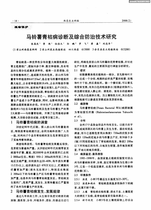 马铃薯青枯病诊断及综合防治技术研究