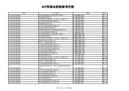 307种基本药物参考价格