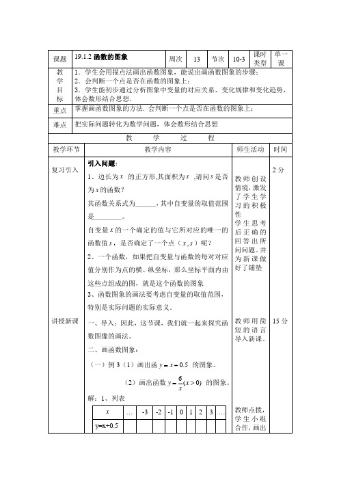 人教版八年级下册数学教案：19.1.2函数的图像