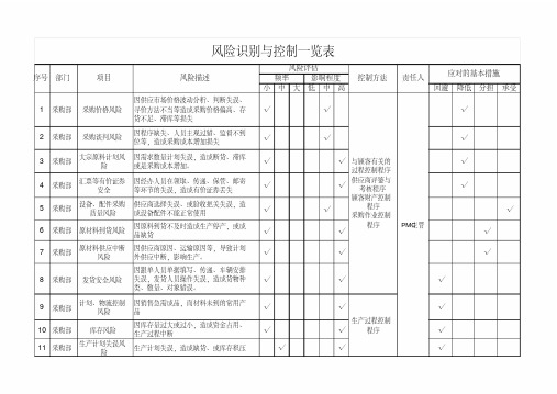 风险识别与控制一览表