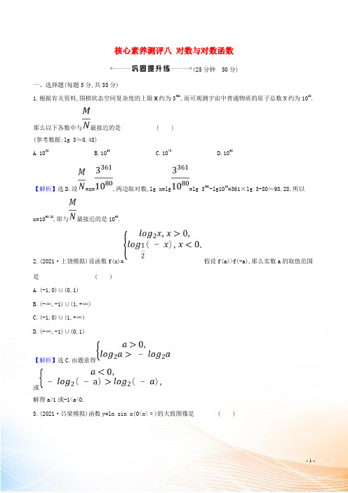 2021版高考数学一轮复习 核心素养测评八 对数与对数函数 理 北师大版