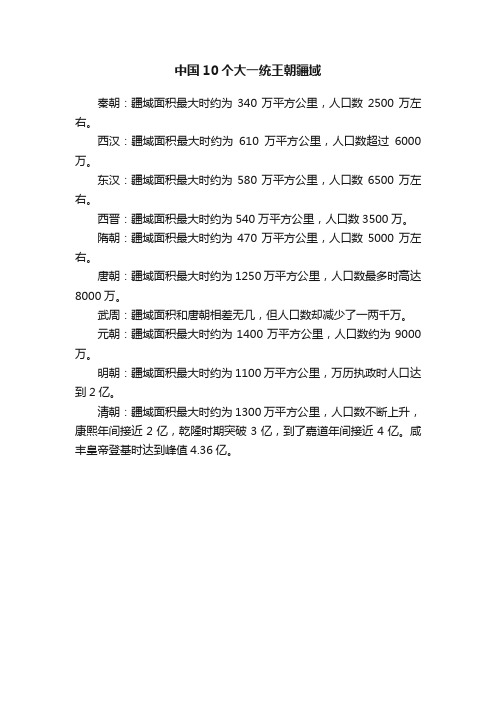 ?中国10个大一统王朝疆域