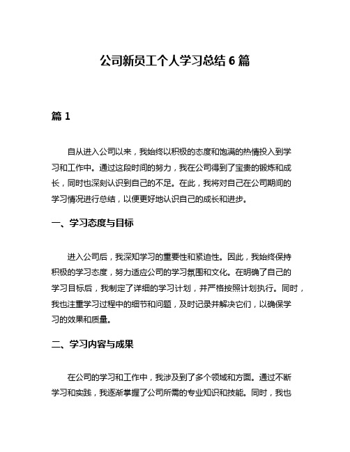 公司新员工个人学习总结6篇