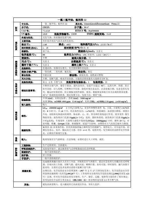 一氯二氟甲烷;氟利昂22化学品安全技术说明书MSDS