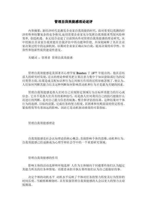 管理自我效能感理论述评